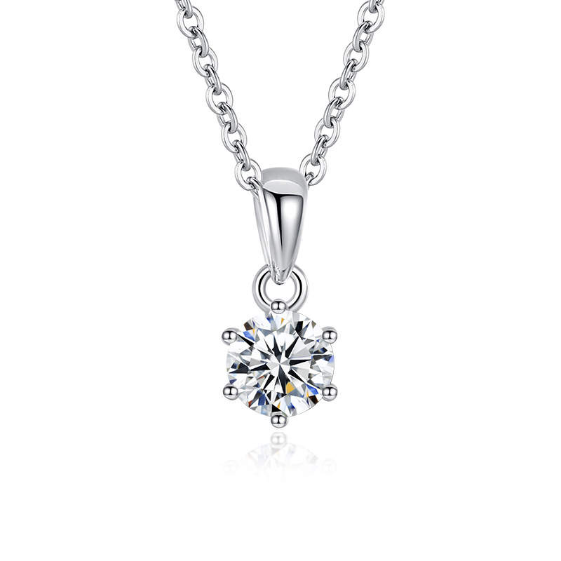Sabrina 1 CTW DEW Moissanite 6 Prong Solitaite Pendant & Chain Necklace
