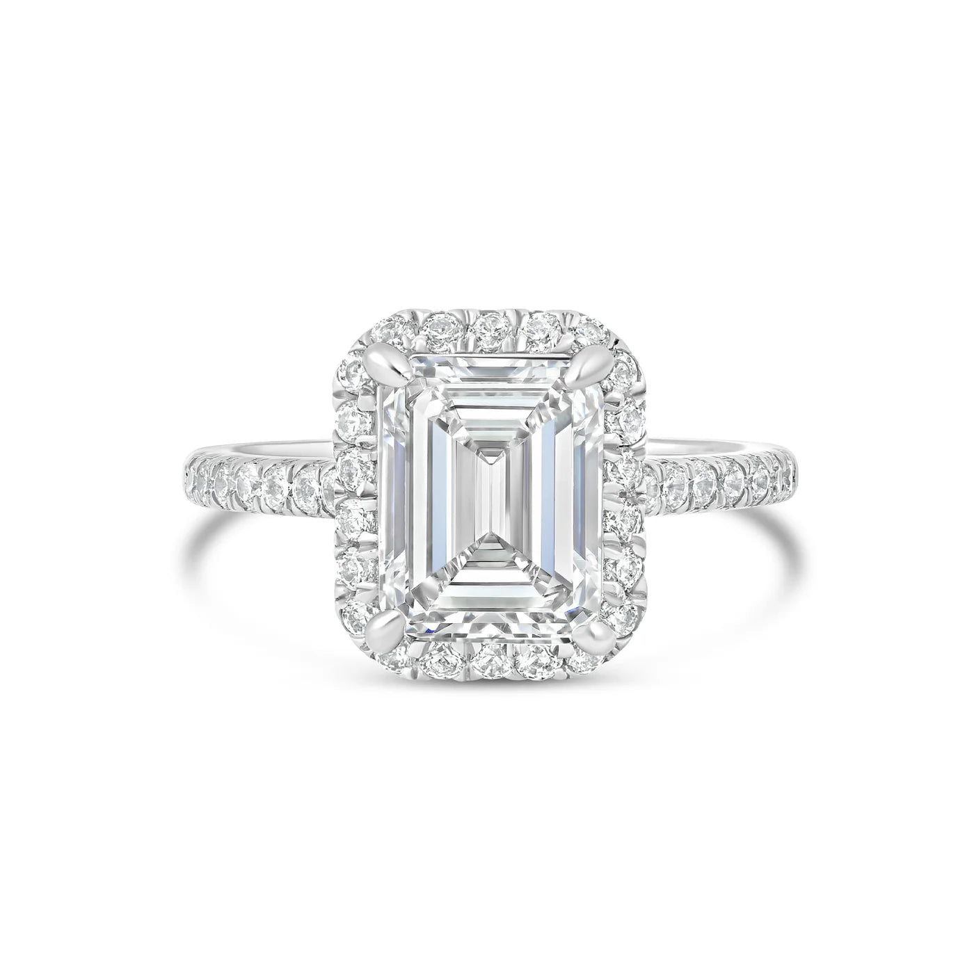 Sienna 2 CTW DEW Emerald Moissanite Ring with Halo set in Pave