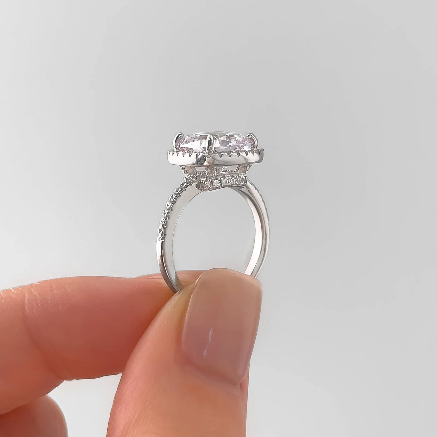 Riley 4.5 CTW DEW Flawless Brilliant Cushion Cut Moissanite Ring with Halo & Hidden Halo
