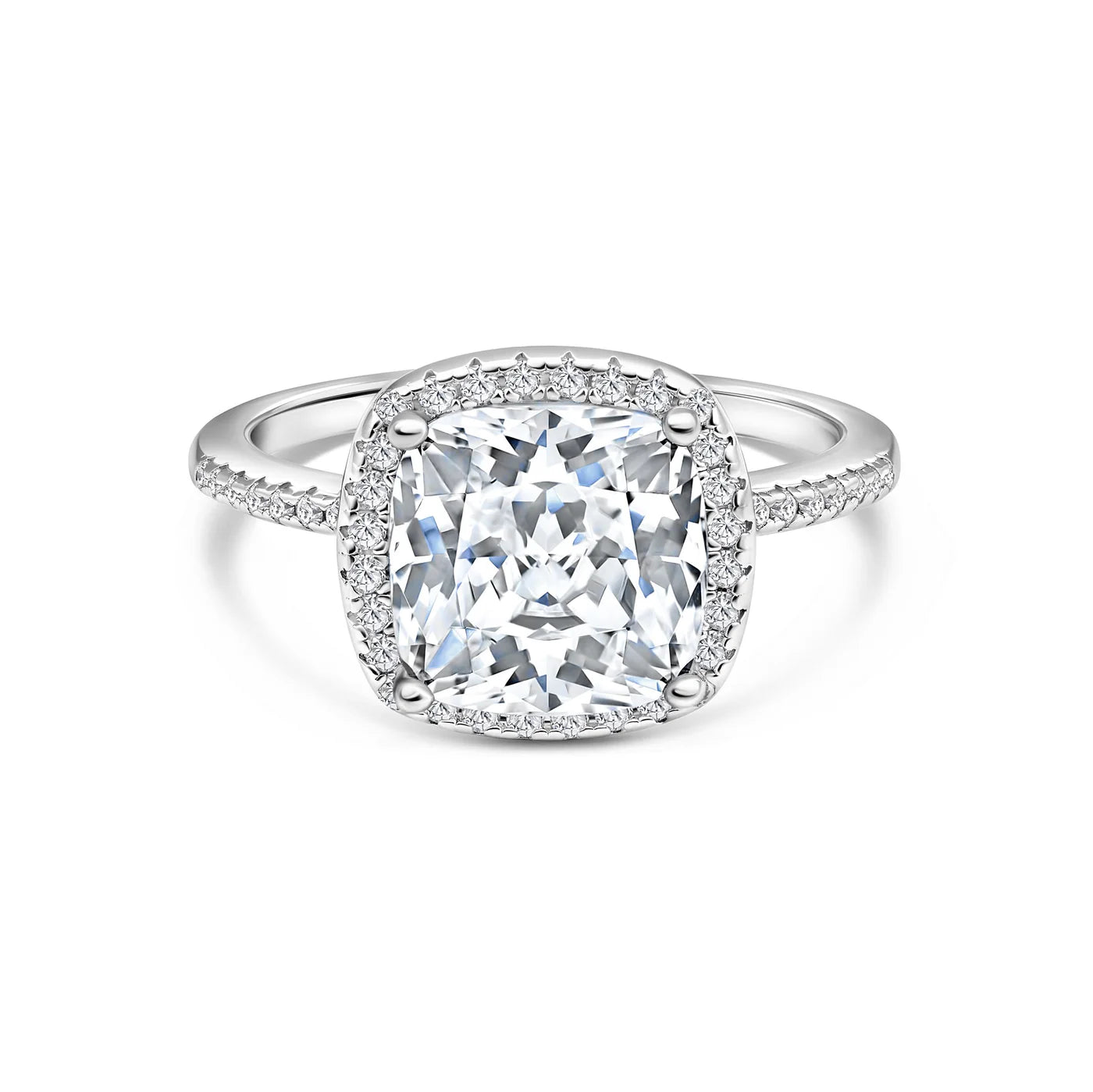Riley 4.5 CTW DEW Flawless Brilliant Cushion Cut Moissanite Ring with Halo & Hidden Halo