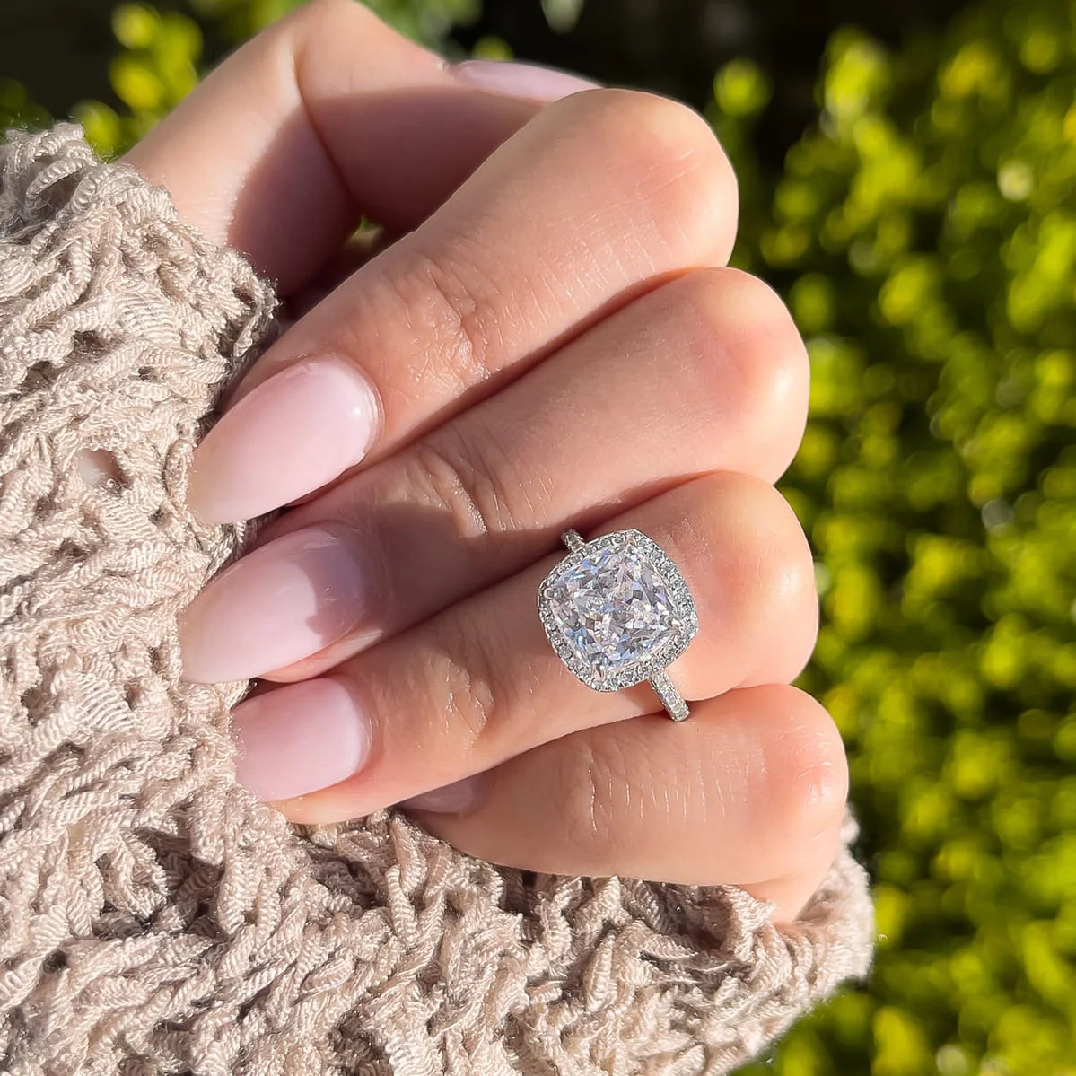 Riley 4.5 CTW DEW Flawless Brilliant Cushion Cut Moissanite Ring with Halo & Hidden Halo