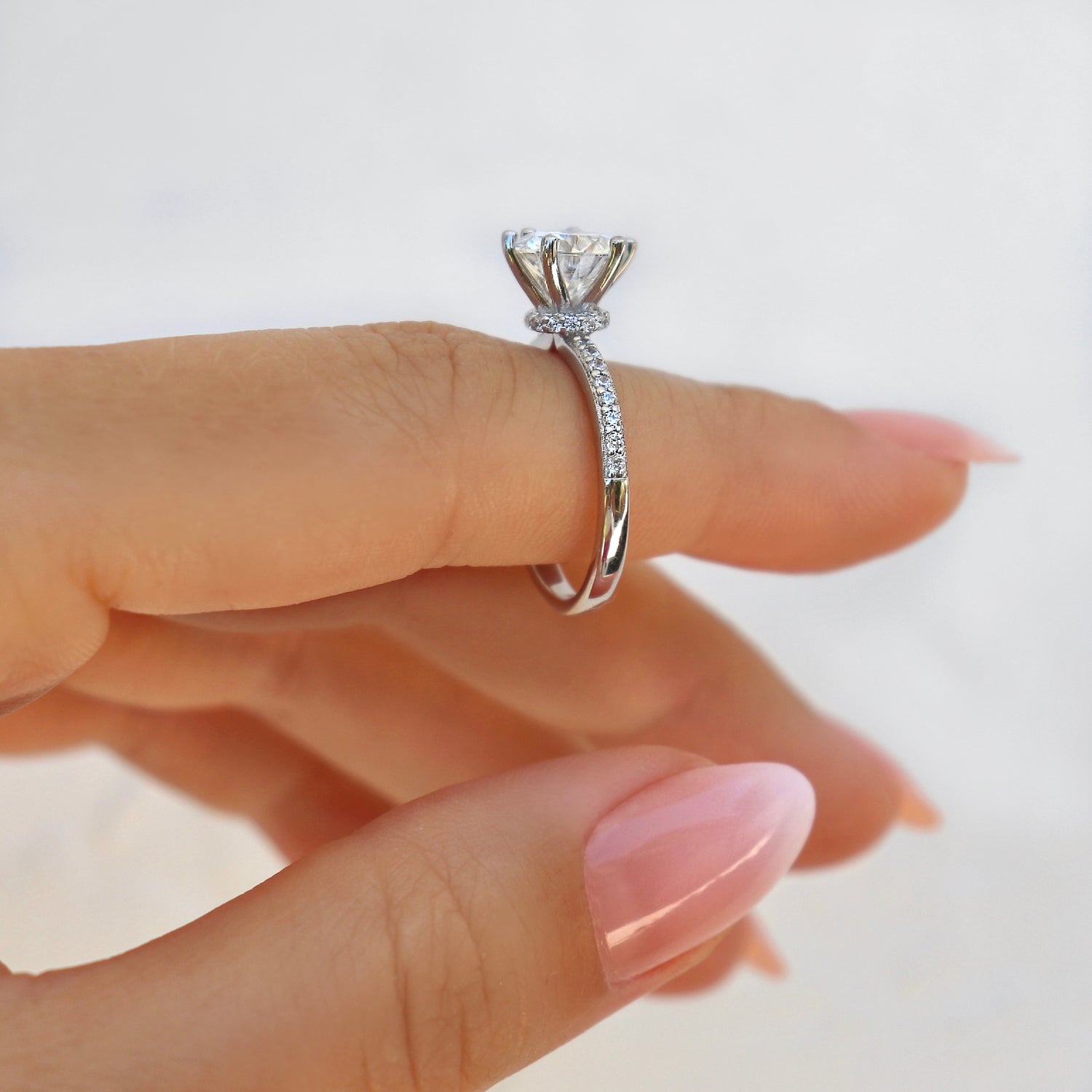 Hannah 2 CTW DEW Brilliant Cut Round Moissanite Ring with Accent Stones