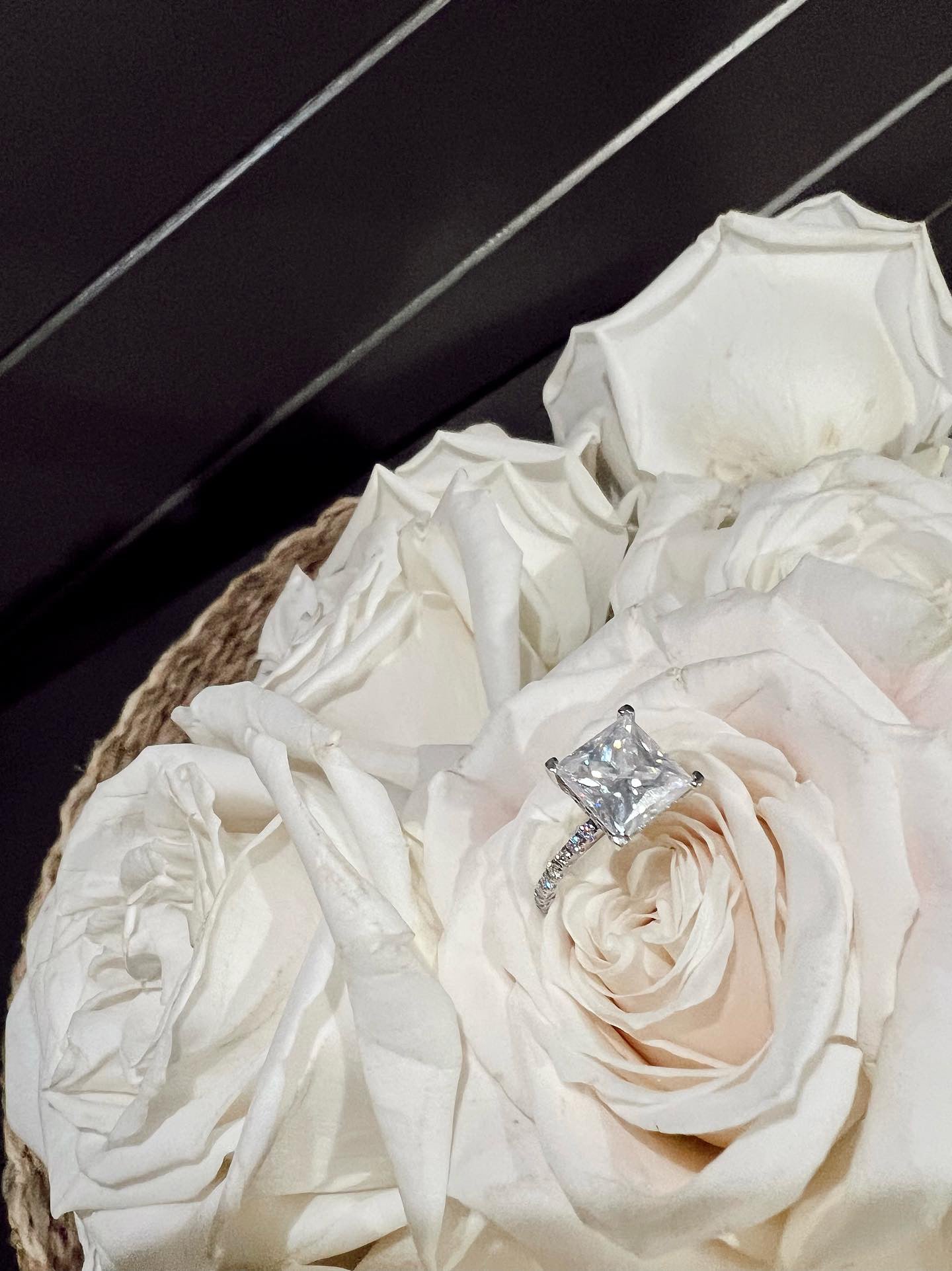 Kaydence 5.5 CTW DEW Princess Cut Moissanite Ring with Moissanite Hidden Halo and Accent Stones