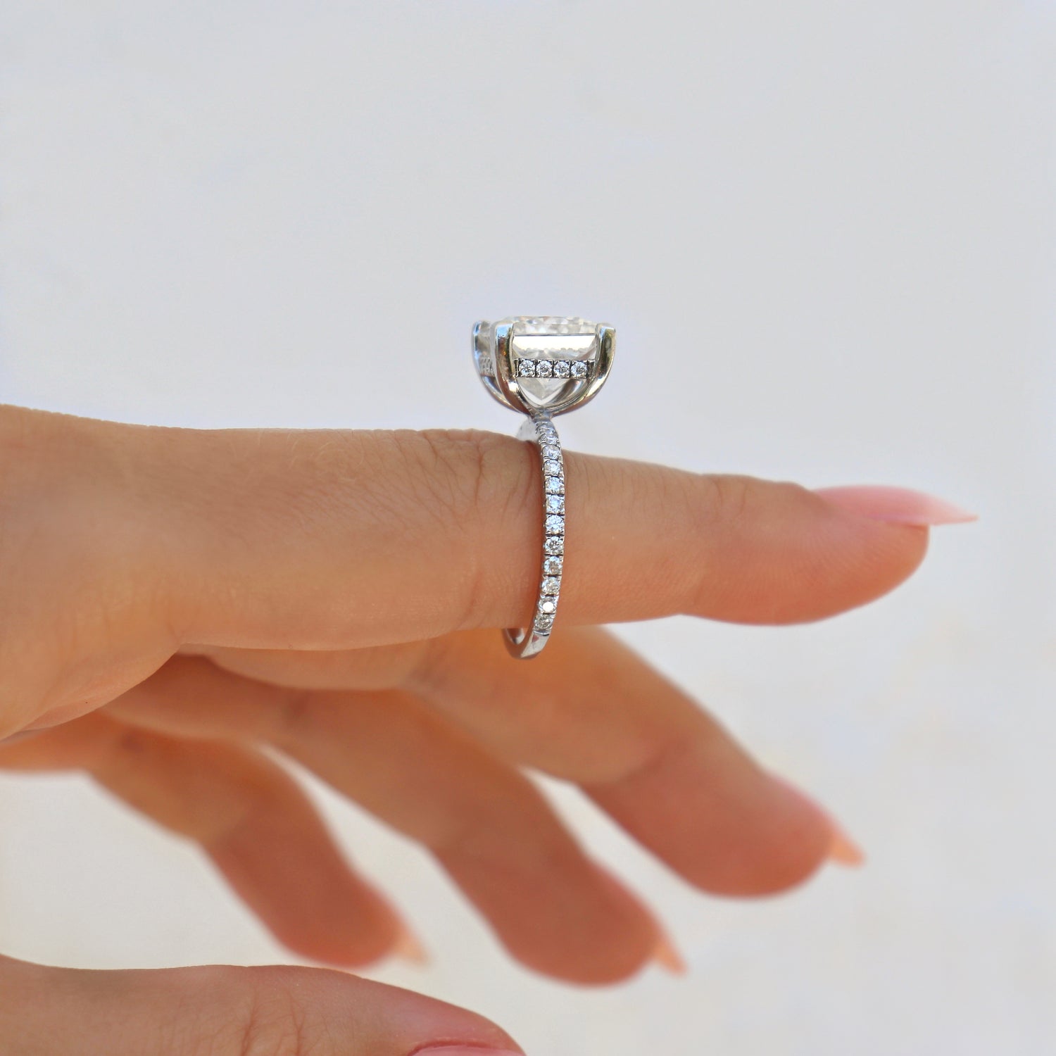 Kaydence 5.5 CTW DEW Princess Cut Moissanite Ring with Moissanite Hidden Halo and Accent Stones