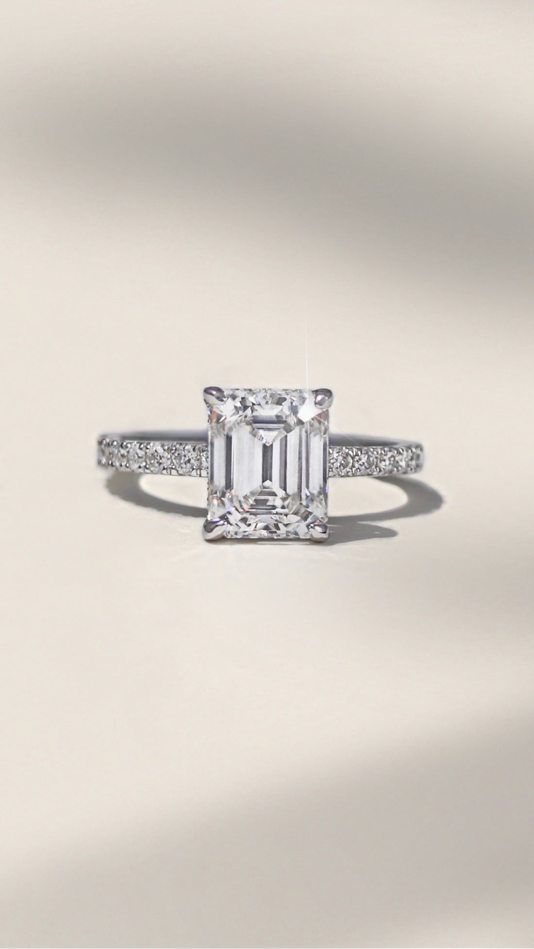 Tristin 4 CTW DEW Emerald Moissanite set in Pave Ring