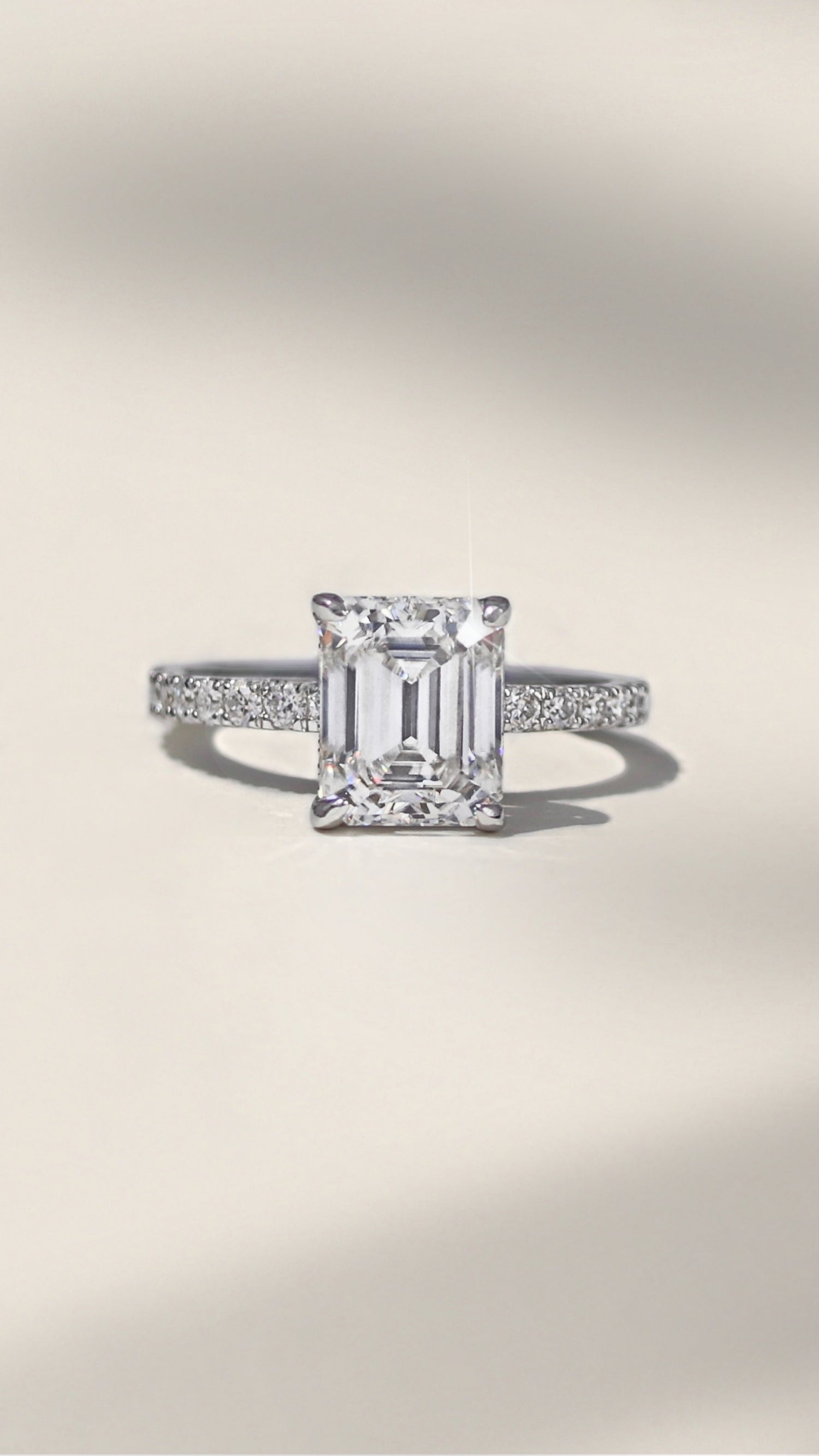 Tristin 4 CTW DEW Emerald Moissanite set in Pave Ring