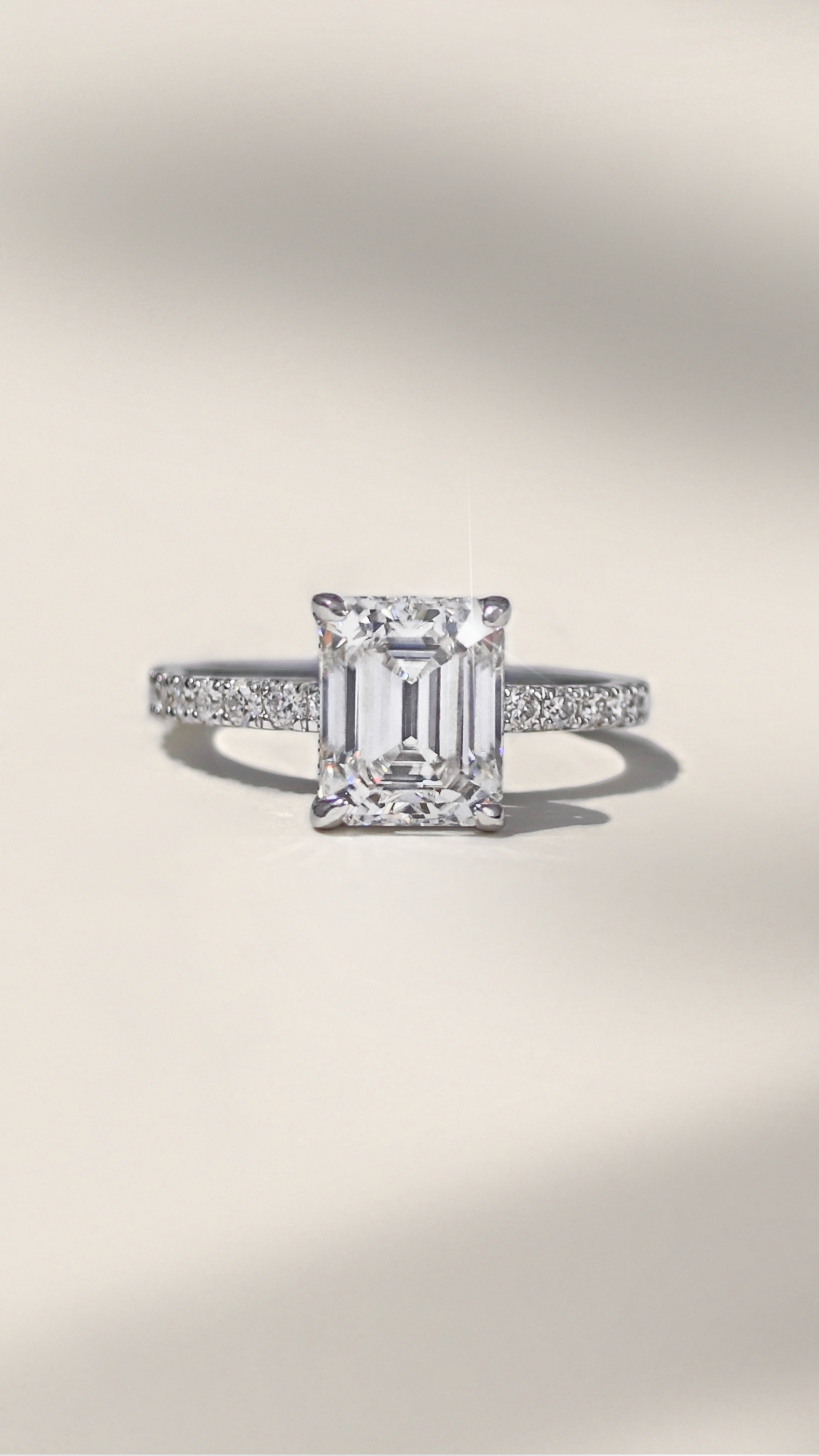 Tristin 4 CTW DEW Emerald Moissanite set in Pave Ring