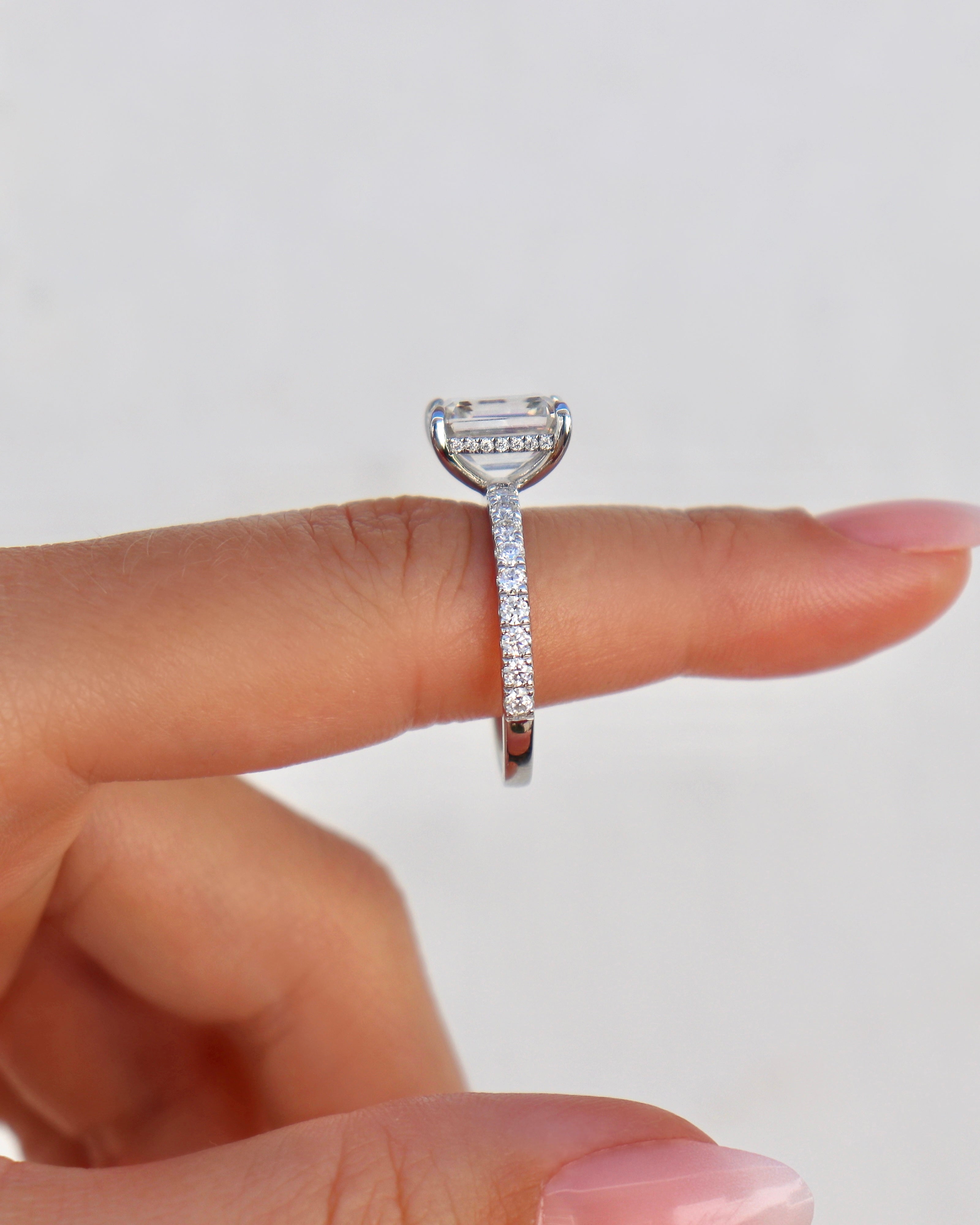 Tristin 4 CTW DEW Emerald Moissanite set in Pave Ring