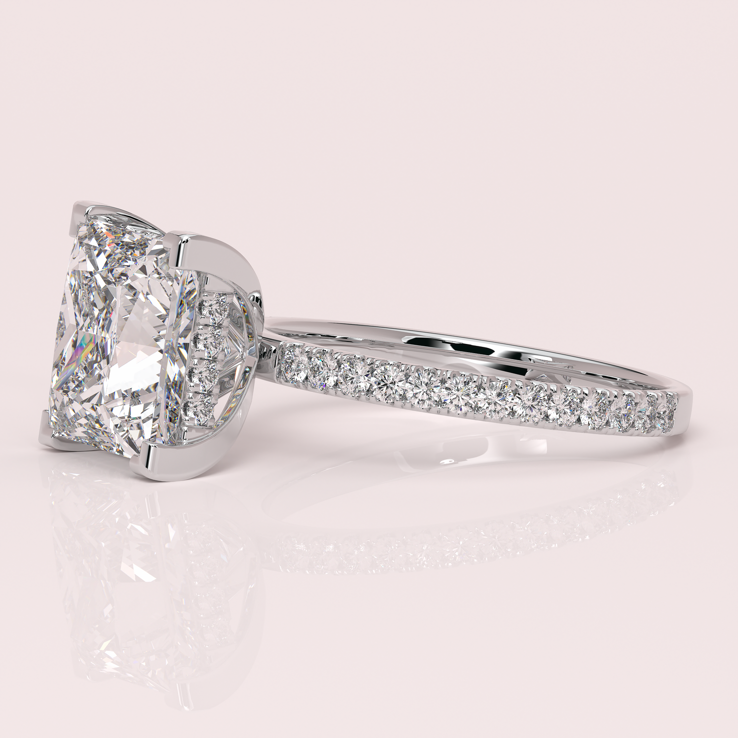 Kaydence 5.5 CTW DEW Princess Cut Moissanite Ring with Moissanite Hidden Halo and Accent Stones