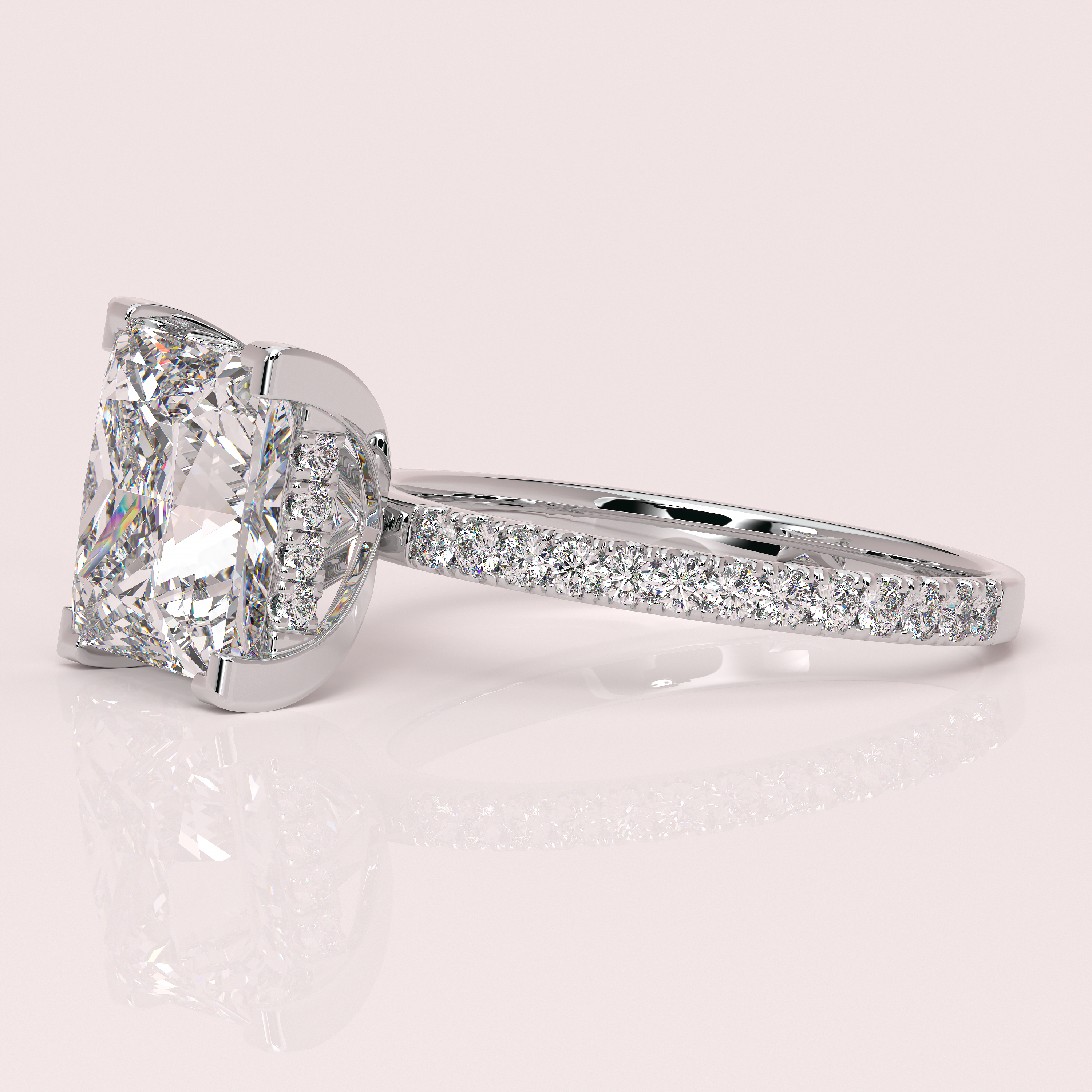 Kaydence 5.5 CTW DEW Princess Cut Moissanite Ring with Moissanite Hidden Halo and Accent Stones