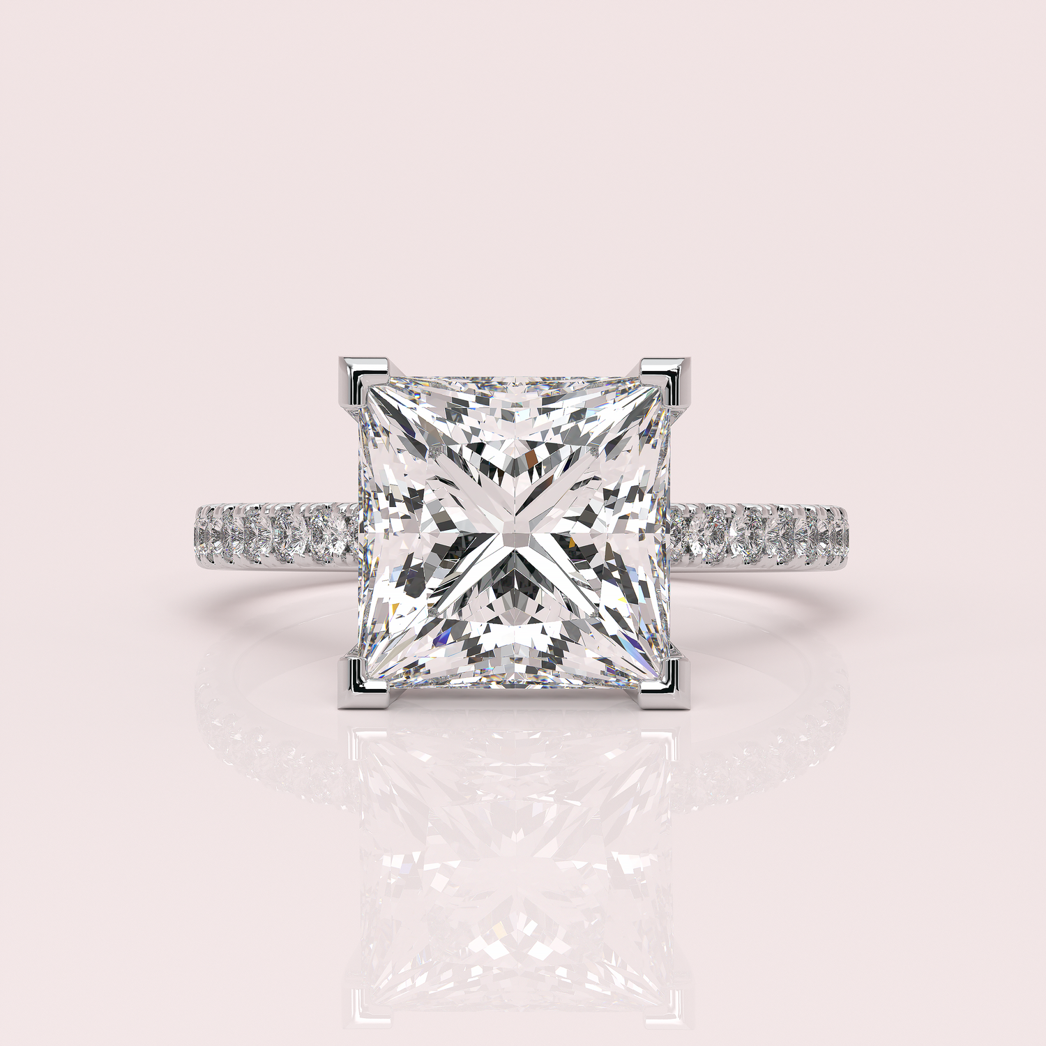 Kaydence 5.5 CTW DEW Princess Cut Moissanite Ring with Moissanite Hidden Halo and Accent Stones