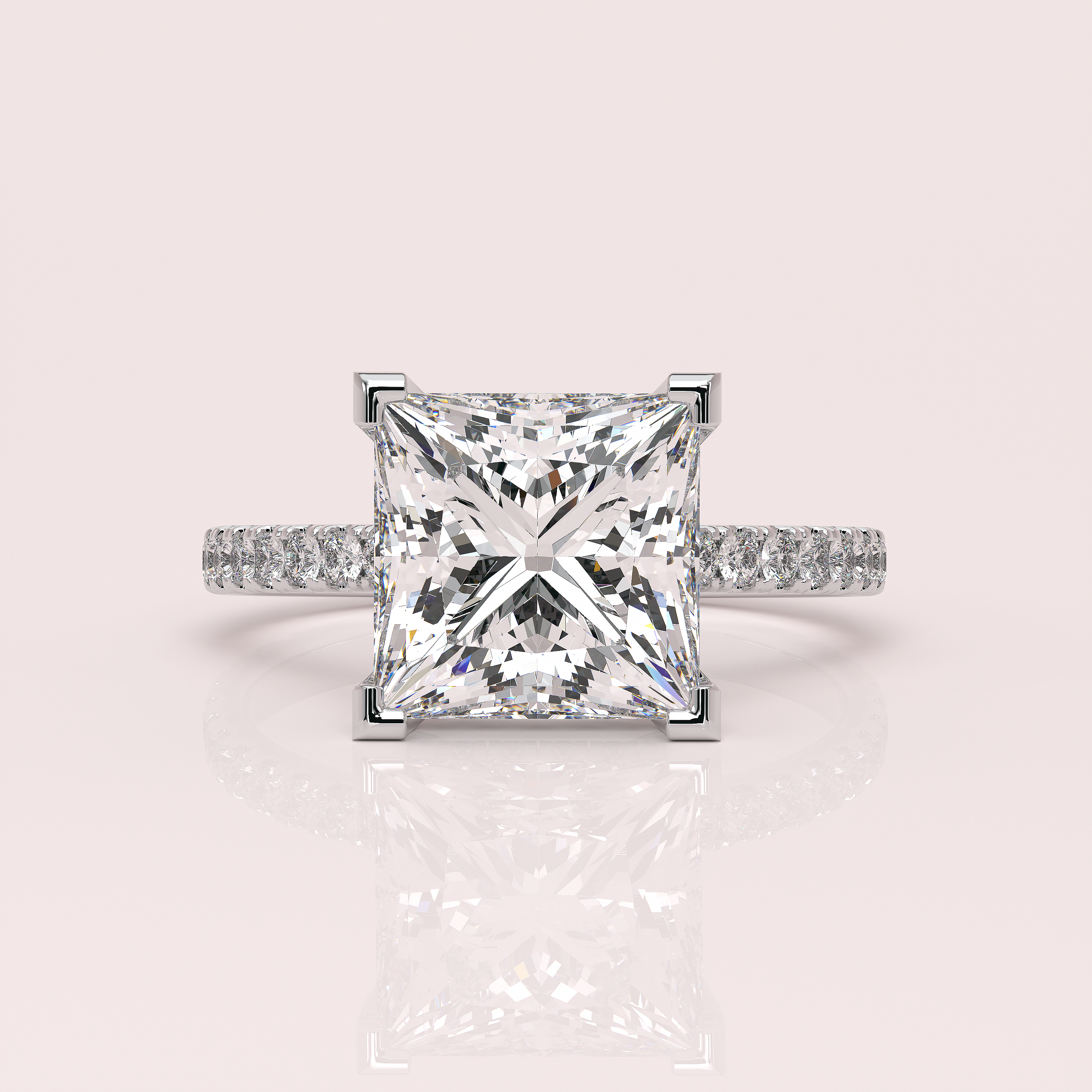 Kaydence 5.5 CTW DEW Princess Cut Moissanite Ring with Moissanite Hidden Halo and Accent Stones