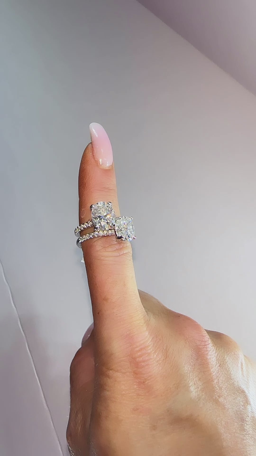 Grace 3.5 CTW DEW Brilliant Oval Moissanite Engagement Ring with Moissanite Pave Halo, Prongs & Band