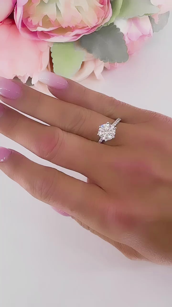 Hannah 2 CTW DEW Brilliant Cut Round Moissanite Ring with Accent Stones