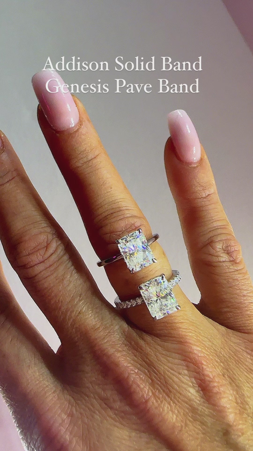 Addison 3 CTW DEW Brilliant Radiant Moissanite Ring with Hidden Halo & Solid Band