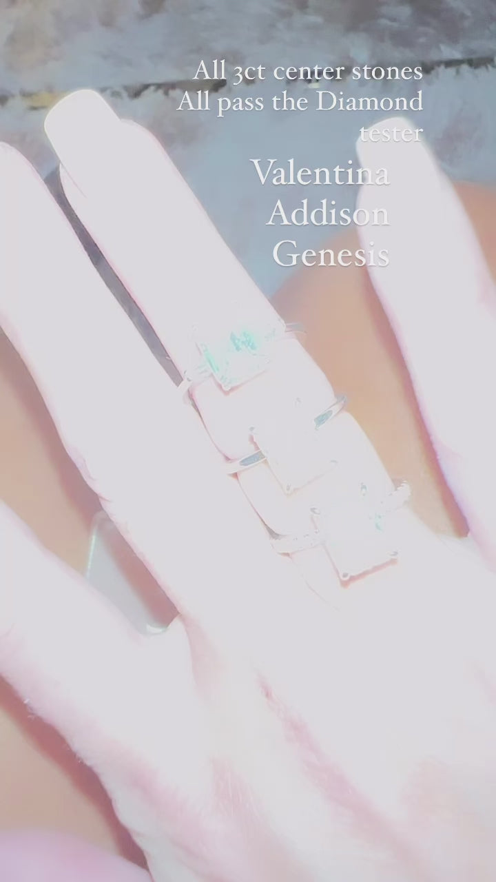 Addison 3 CTW DEW Brilliant Radiant Moissanite Ring with Hidden Halo & Solid Band