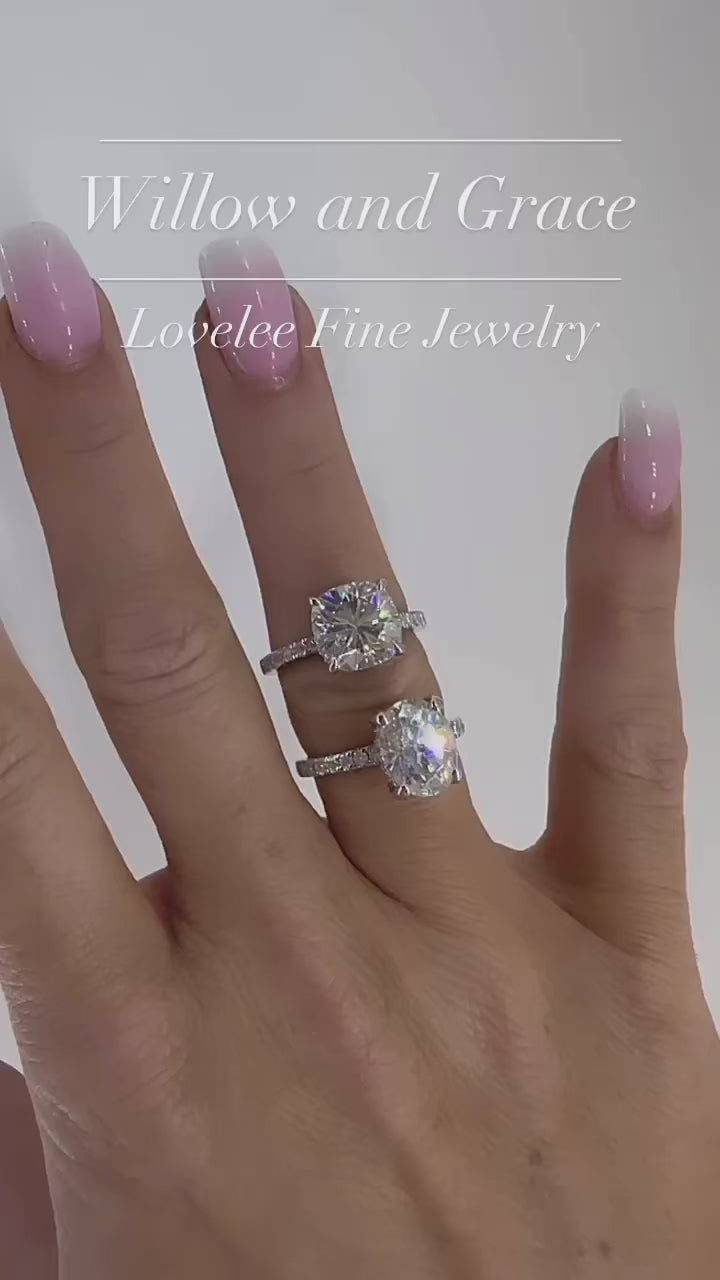 Willow 3.5 CTW DEW Brilliant Cushion Cut Moissanite with Double Hidden Halo on Pave Band