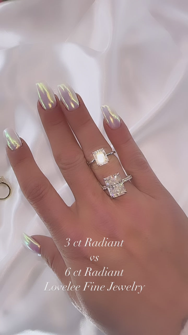 Genesis 3 CTW DEW Radiant Cut Solitaire Pave Moissanite Ring