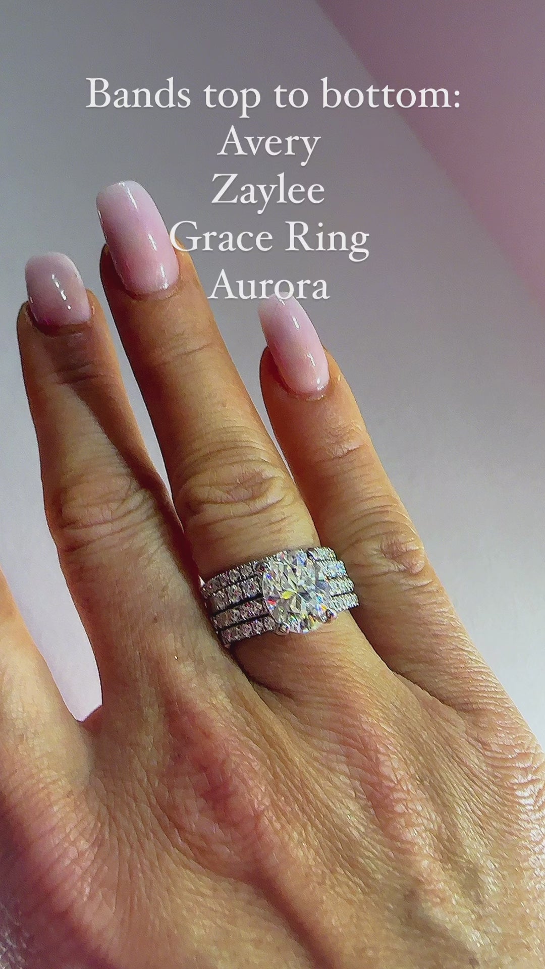 Grace 3.5 CTW DEW Brilliant Oval Moissanite Engagement Ring with Moissanite Pave Halo, Prongs & Band