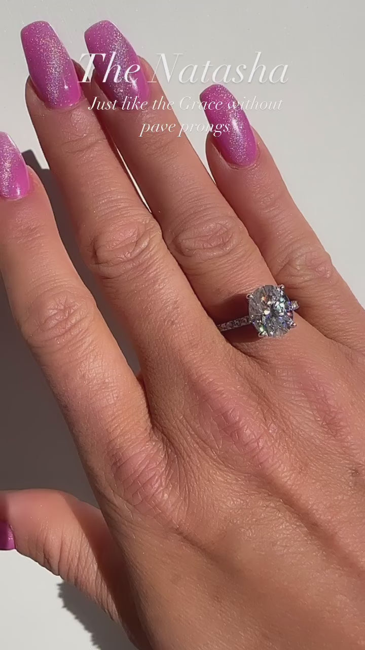Natasha 3 CTW DEW Brilliant Oval Moissanite Ring