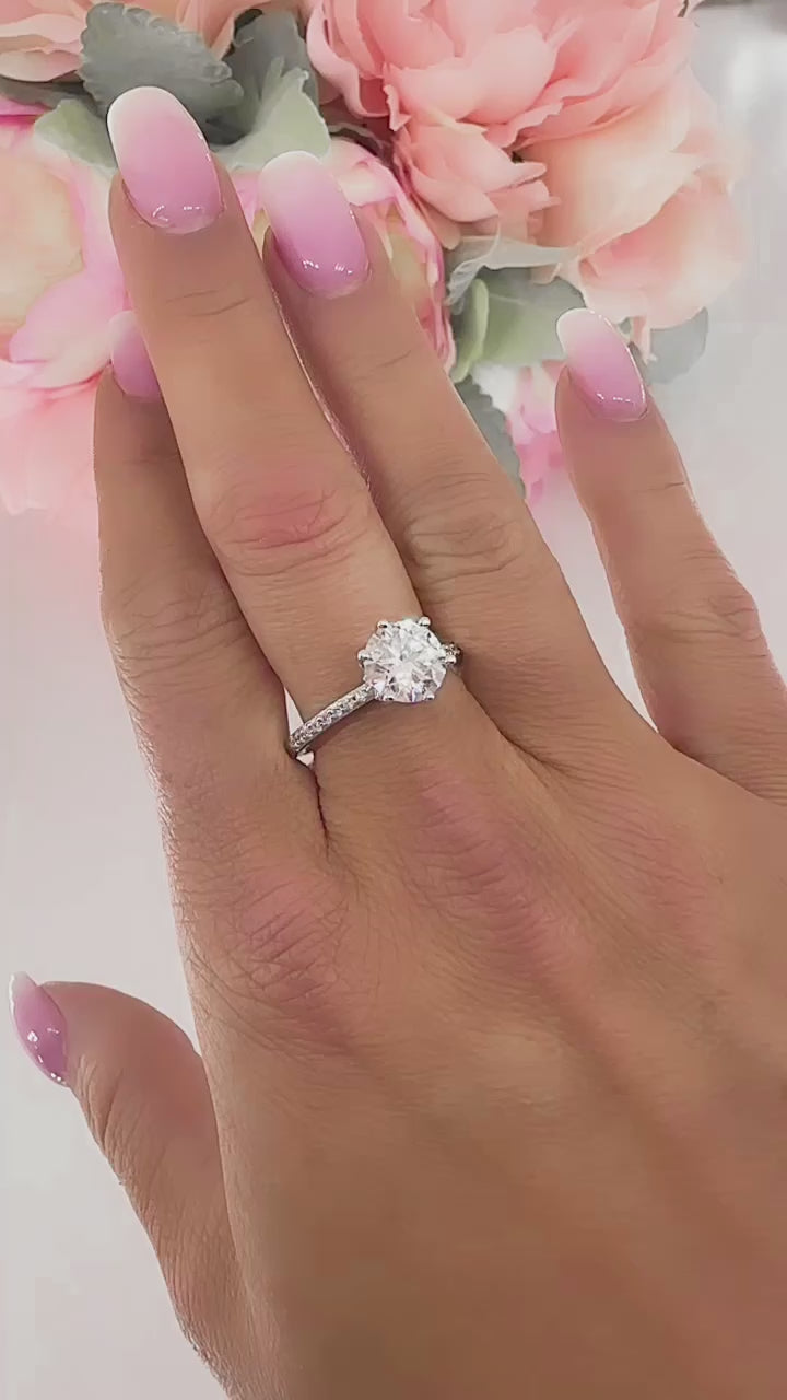 Hannah 2 CTW DEW Brilliant Cut Round Moissanite Ring with Accent Stones