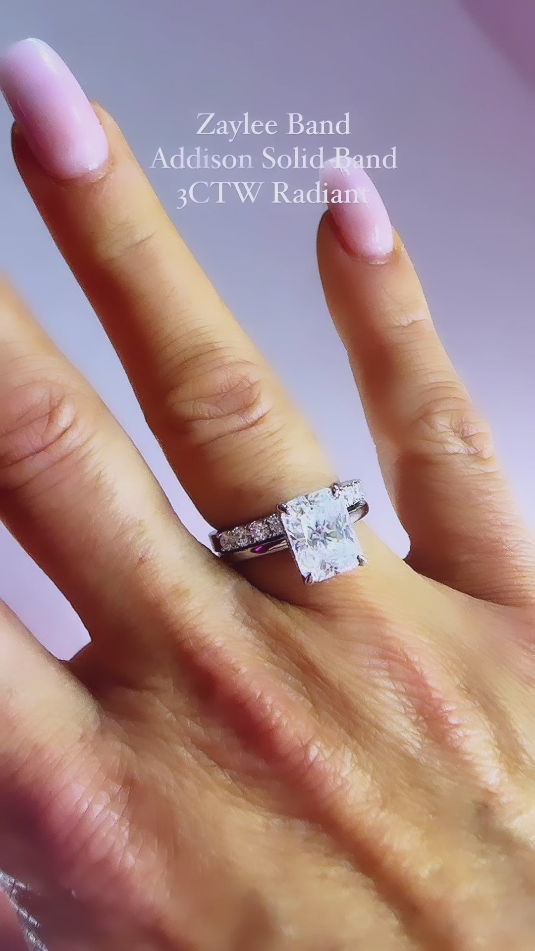 Addison 3 CTW DEW Brilliant Radiant Moissanite Ring with Hidden Halo & Solid Band