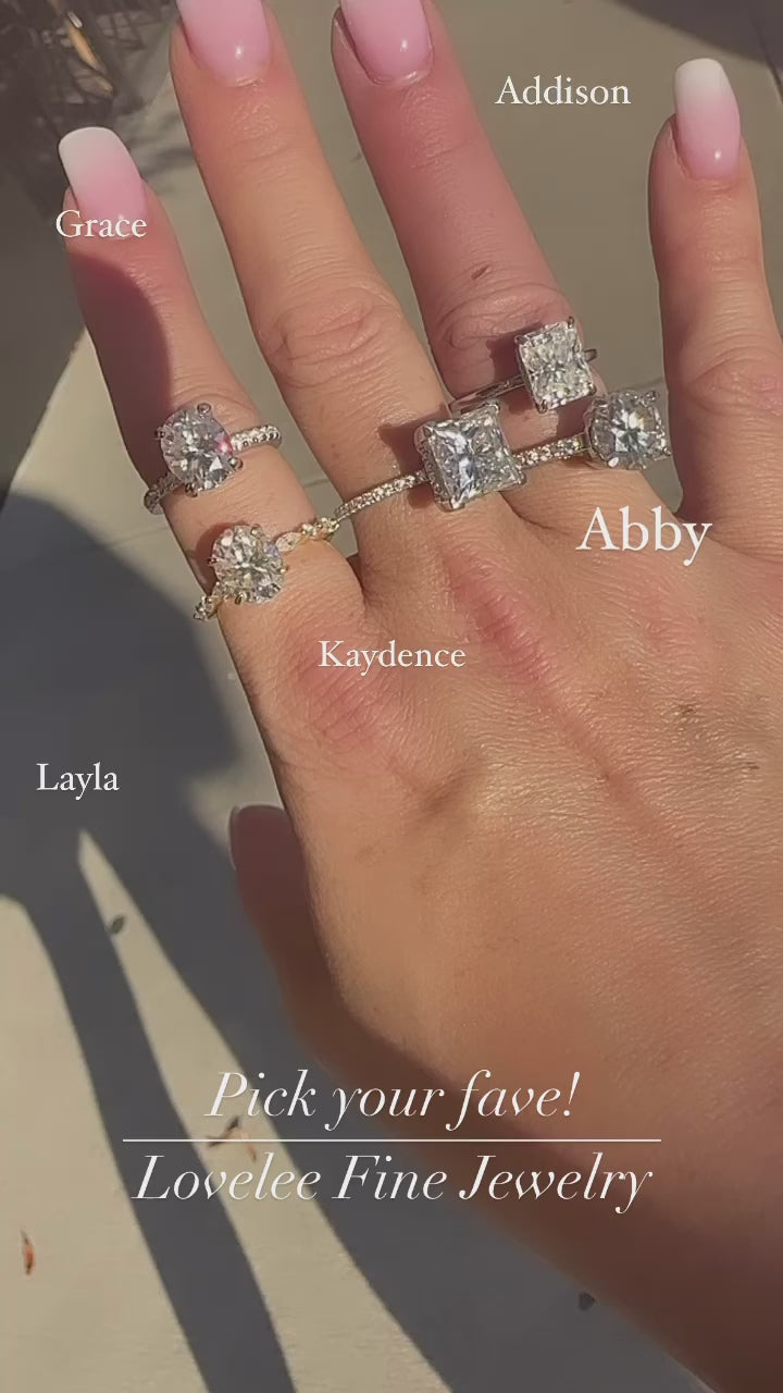 Addison 3 CTW DEW Brilliant Radiant Moissanite Ring with Hidden Halo & Solid Band