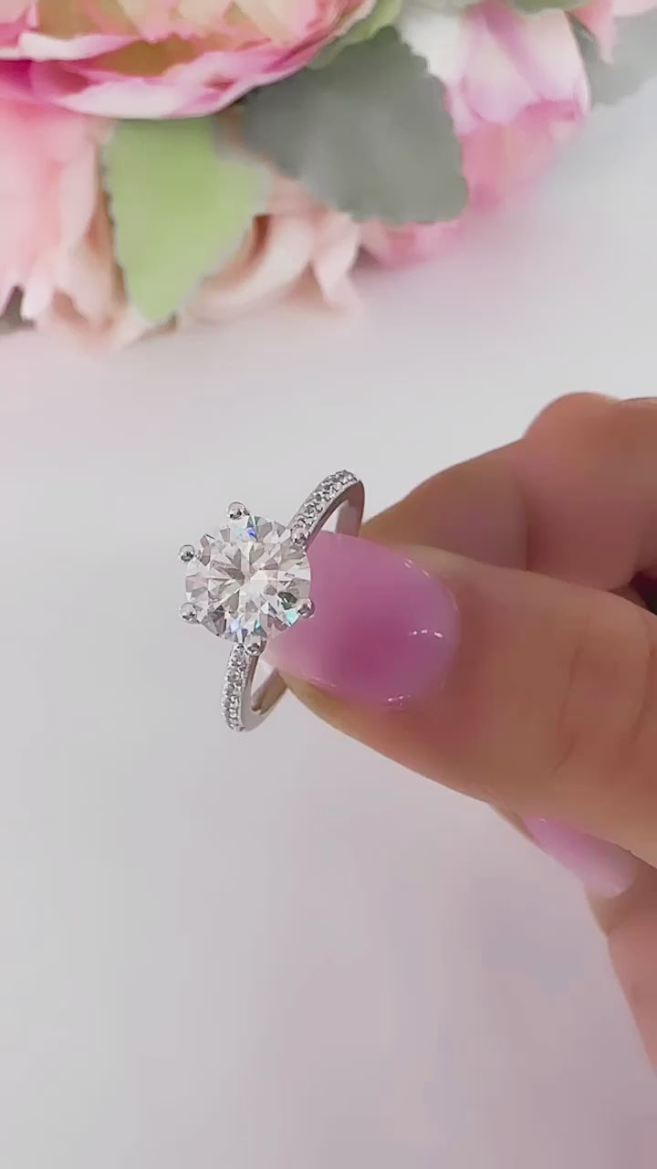 Hannah 2 CTW DEW Brilliant Cut Round Moissanite Ring with Accent Stones