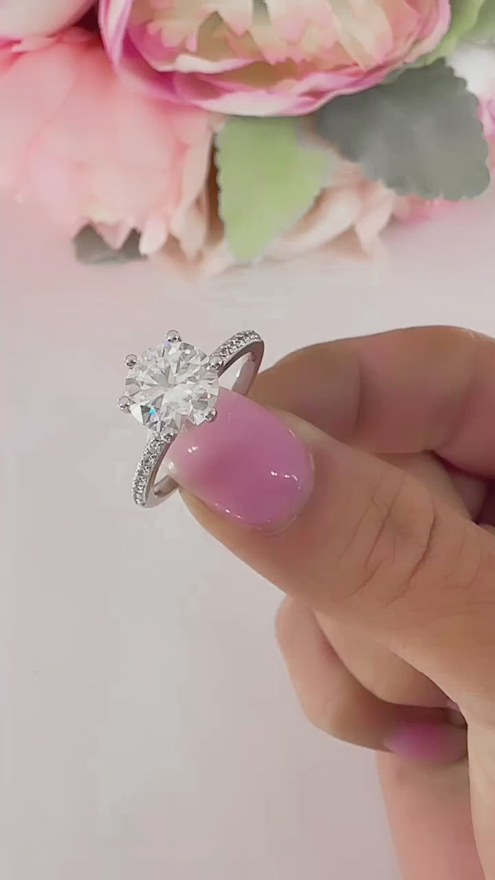 Hannah 2 CTW DEW Brilliant Cut Round Moissanite Ring with Accent Stones