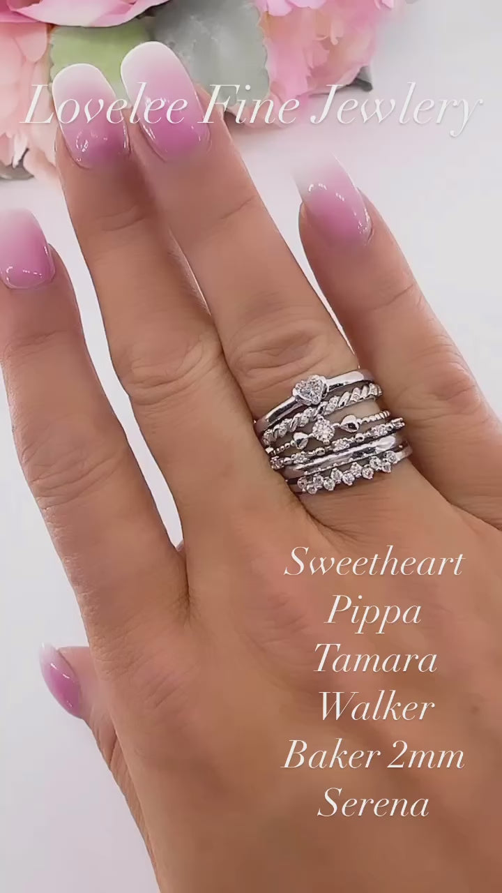 Pippa Sterling Silver Moissanite Twisted Rope Stackable Band