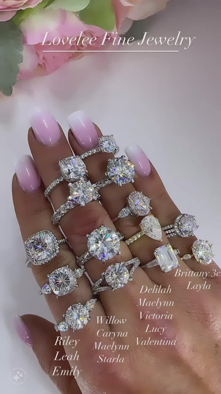 Riley 4.5 CTW DEW Flawless Brilliant Cushion Cut Moissanite Ring with Halo & Hidden Halo