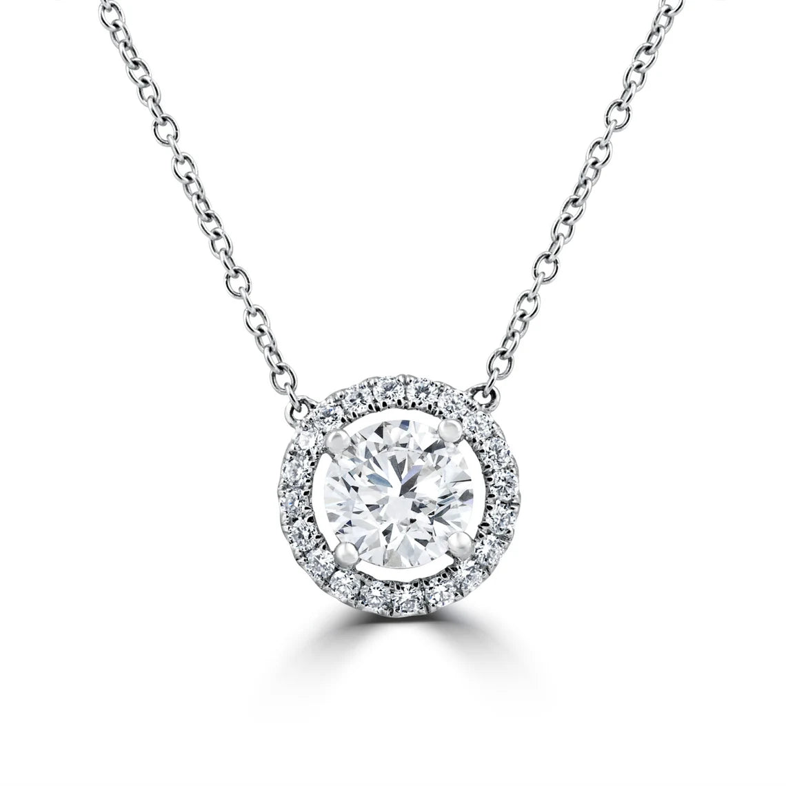 Woobie 1 CTW DEW Round Cut Moissanite Pendant with Halo Necklace