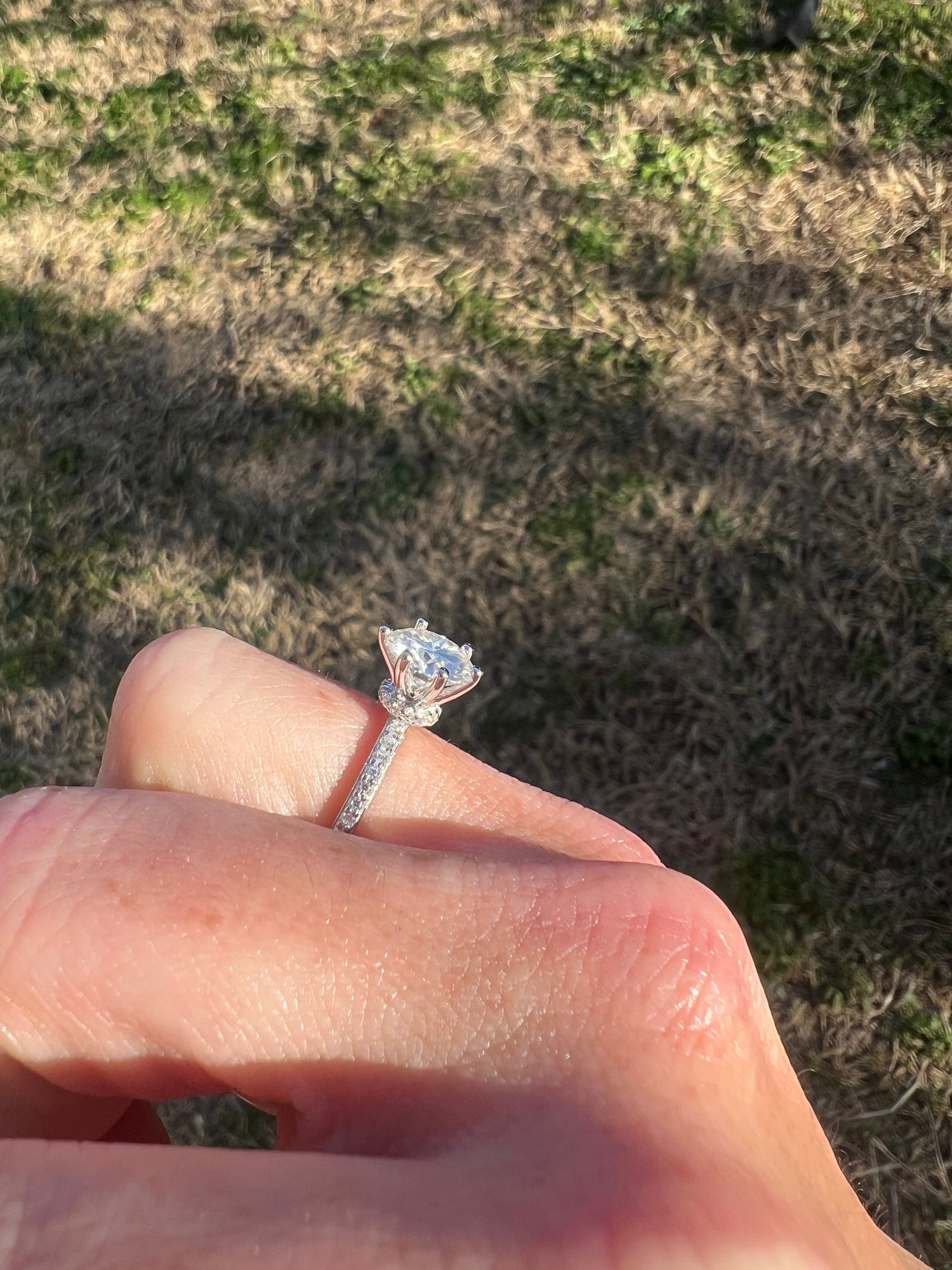 Hannah 2 CTW DEW Brilliant Cut Round Moissanite Ring with Accent Stones