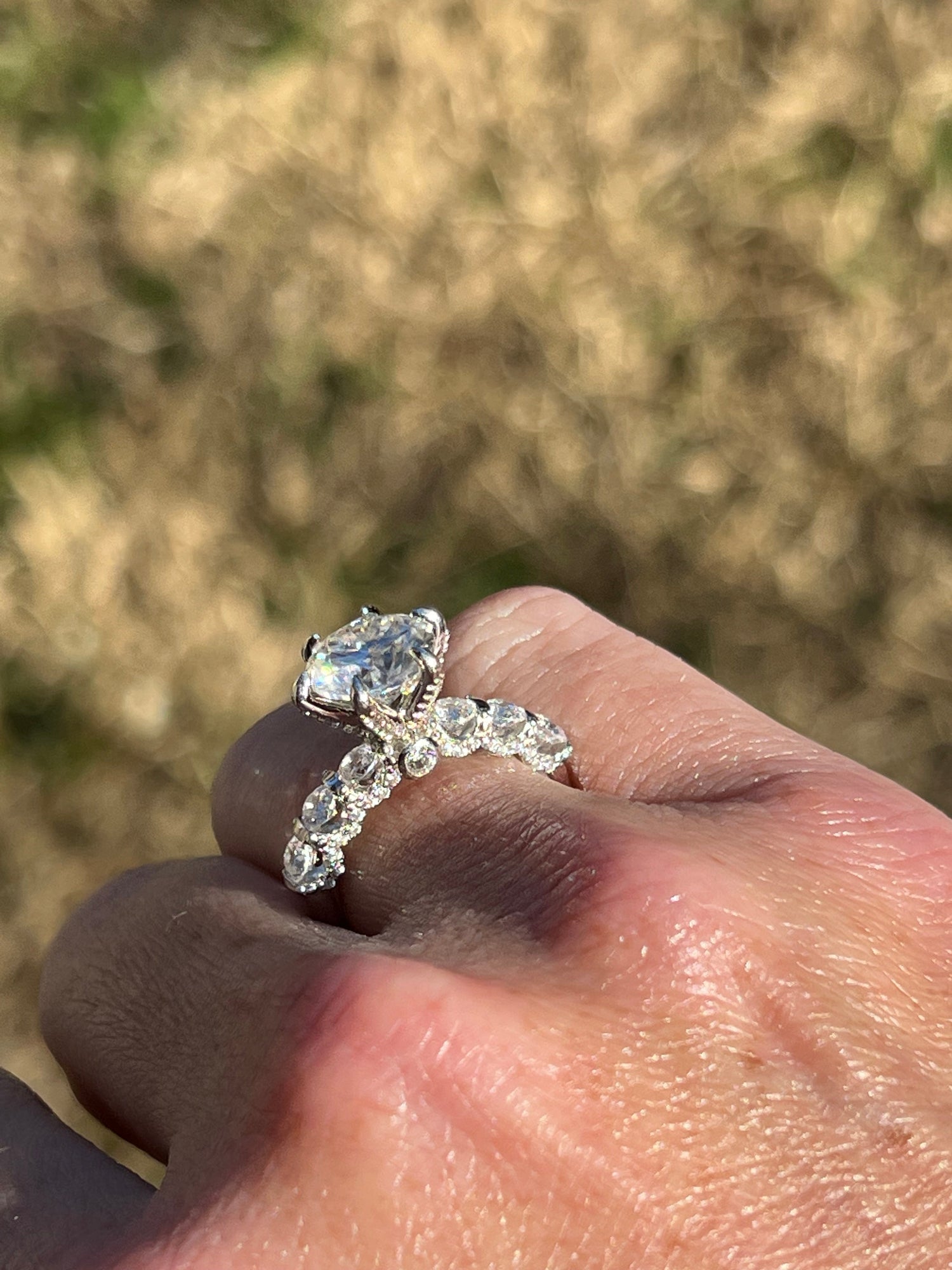 Chandler 3 CTW DEW Brilliant Cut Round Moissanite Ring with Accent Stones