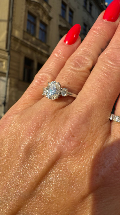 Jackie 3CTW DEW Oval Moissanite Three-Stone Engagement Ring