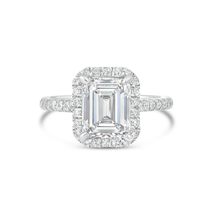 Sienna 2 CTW DEW Emerald Moissanite Ring with Halo set in Pave