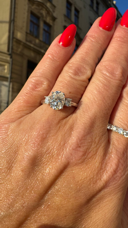 Jackie 3CTW DEW Oval Moissanite Three-Stone Engagement Ring