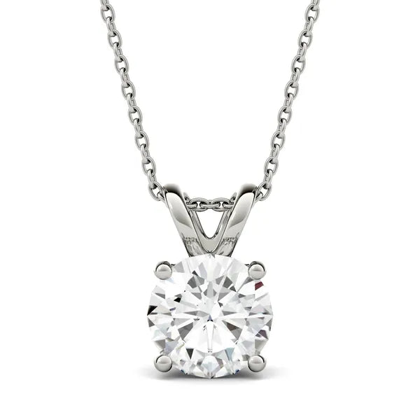 Rachel .08 CTW DEW Moissanite Round Pendant Necklace