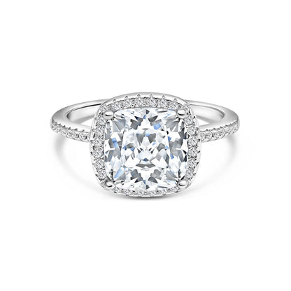 Riley 4.5 CTW DEW Flawless Brilliant Cushion Cut Moissanite Ring with Halo &amp; Hidden Halo