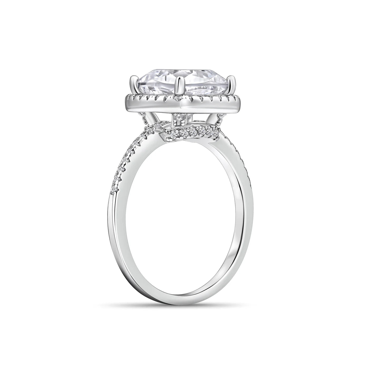 Riley 4.5 CTW DEW Flawless Brilliant Cushion Cut Moissanite Ring with Halo &amp; Hidden Halo