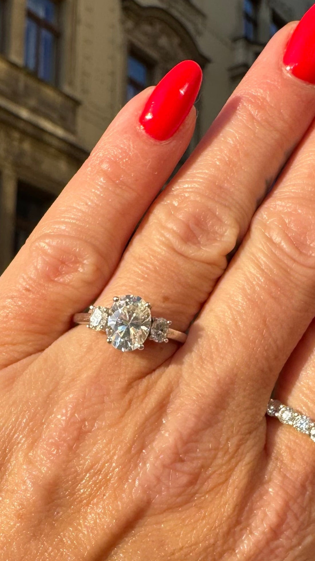 Jackie 3CTW DEW Oval Moissanite Three-Stone Engagement Ring