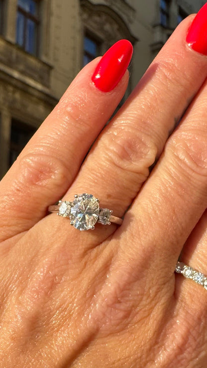 Jackie 3CTW DEW Oval Moissanite Three-Stone Engagement Ring