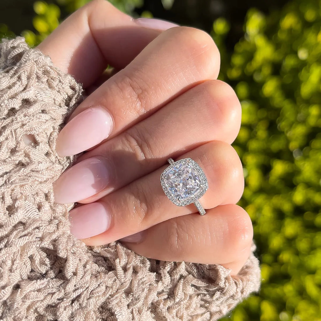 Riley 4.5 CTW DEW Flawless Brilliant Cushion Cut Moissanite Ring with Halo & Hidden Halo