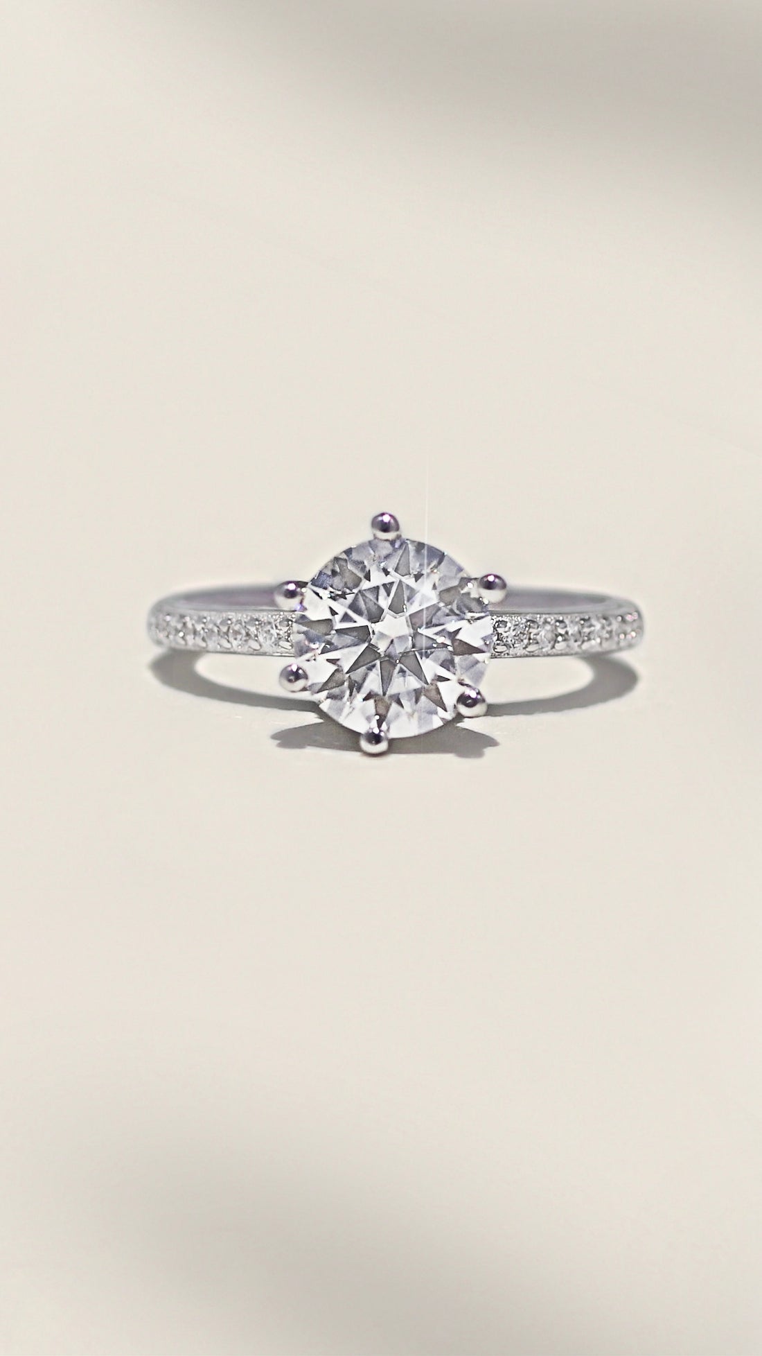 Hannah 2 CTW DEW Brilliant Cut Round Moissanite Ring with Accent Stones