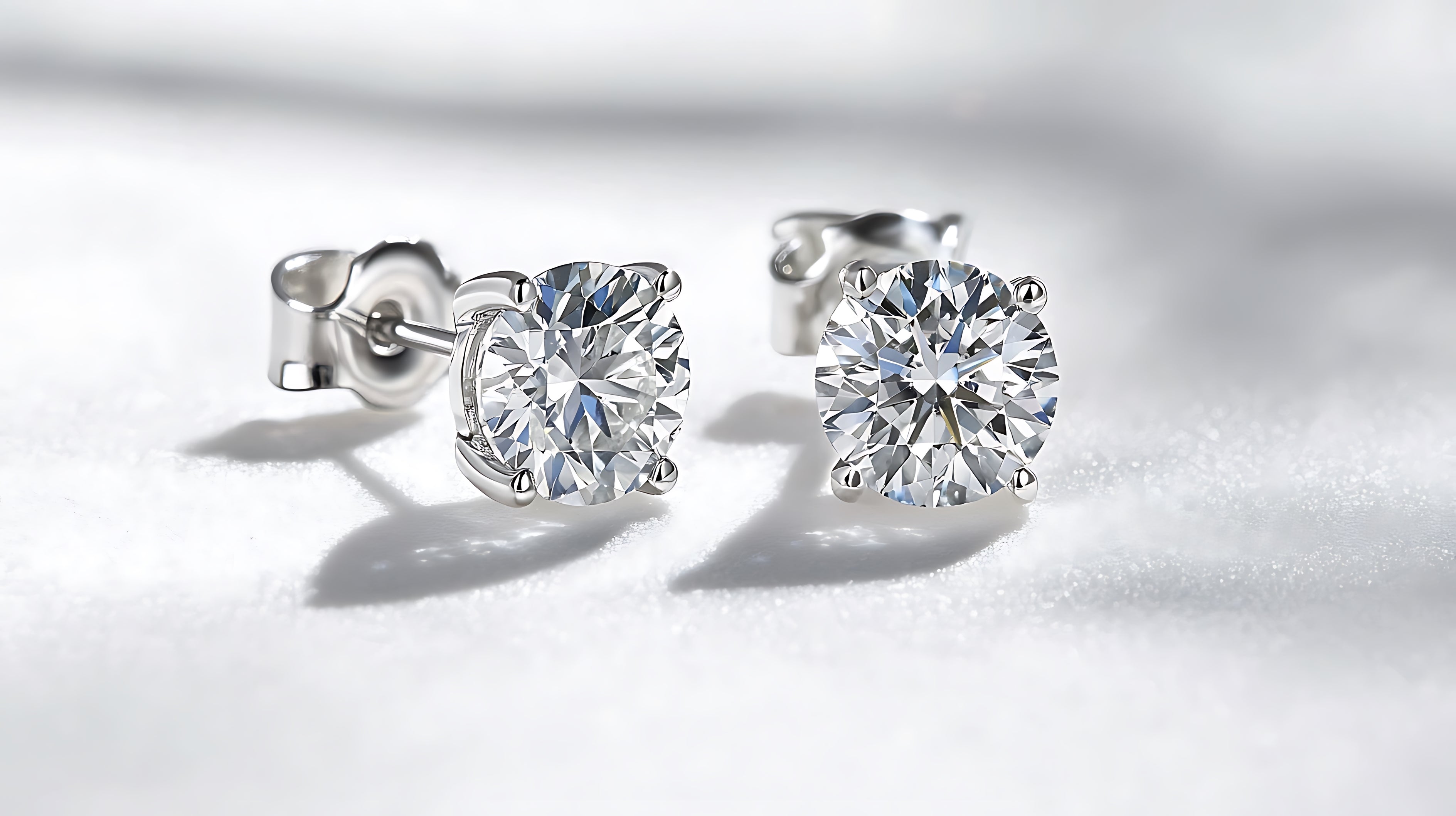 Pair of diamond stud earrings on a white background