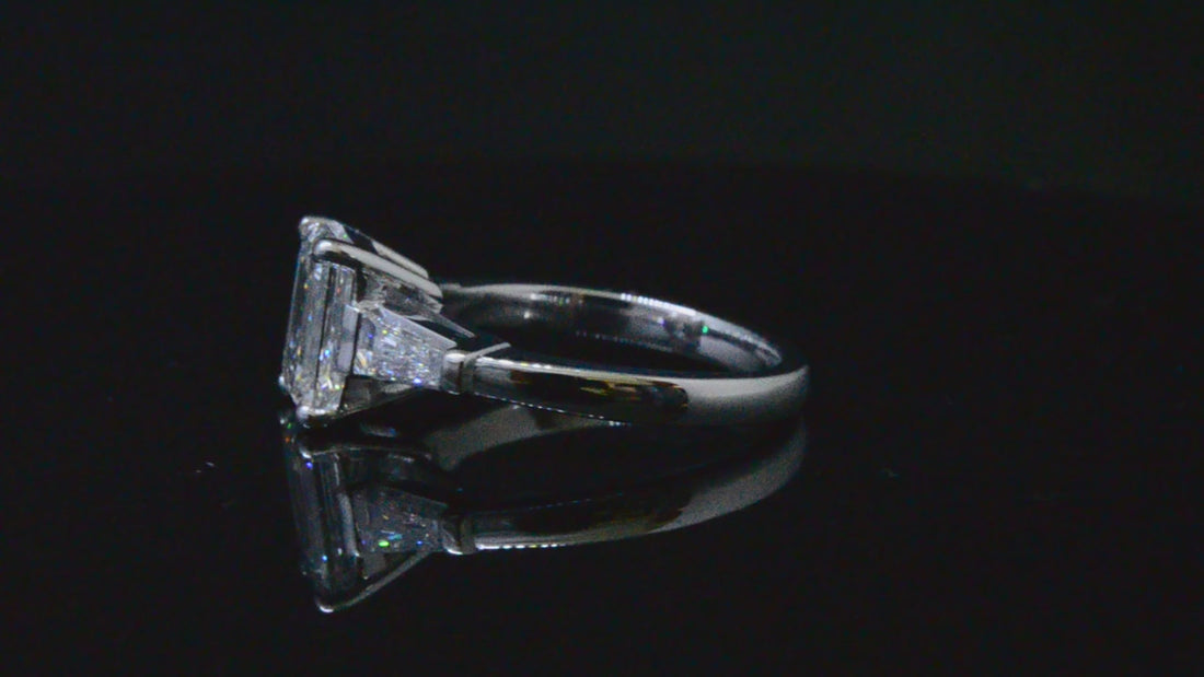 Valentina 3 CTW DEW Emerald Cut Moissanite with Baguette Side Stones Ring