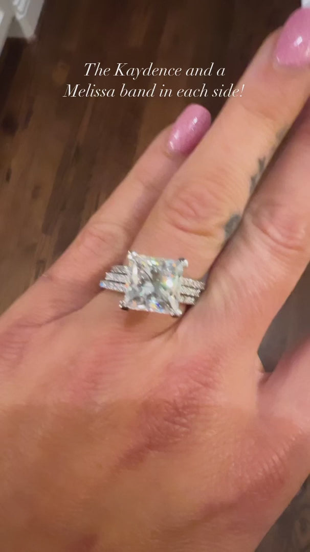 Kaydence 5.5 CTW DEW Princess Cut Moissanite Ring with Moissanite Hidden Halo and Accent Stones