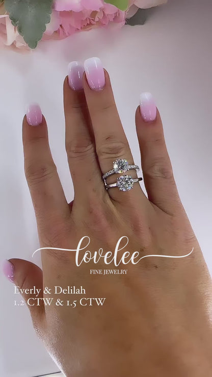 Delilah 1.3 CTW DEW Brilliant Round Moissanite Ring with Pave Band