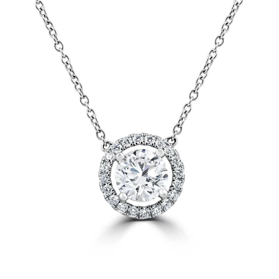 Woobie 1 CTW DEW Round Cut Moissanite Pendant with Halo Necklace
