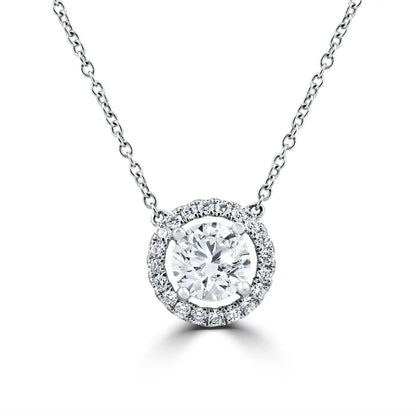 Woobie 1 CTW DEW Round Cut Moissanite Pendant with Halo Necklace